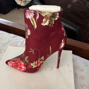 Shoe Republic LA Red Floral Heeled Boots
